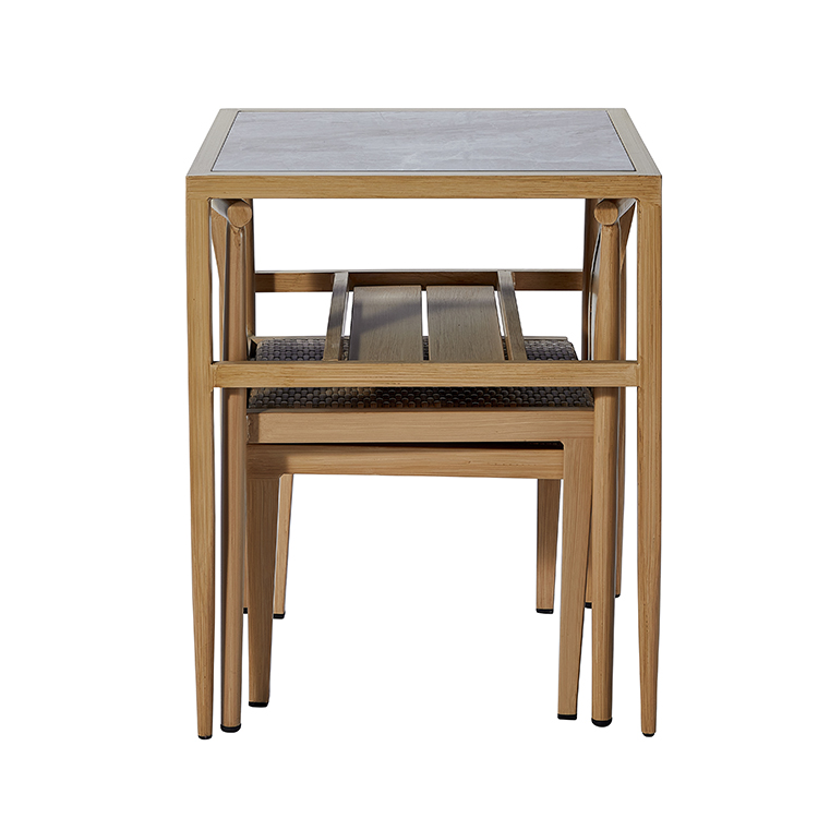 2-Seater All-Weather Outdoor Restaurant Terrace Dining Table and Chairs Set with Aluminum Frame