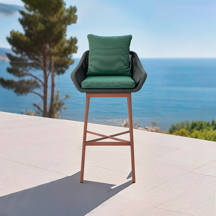 Modern Weather Resistant Aluminum Green Cushion Breathable Rope Back Outdoor Bar Chair