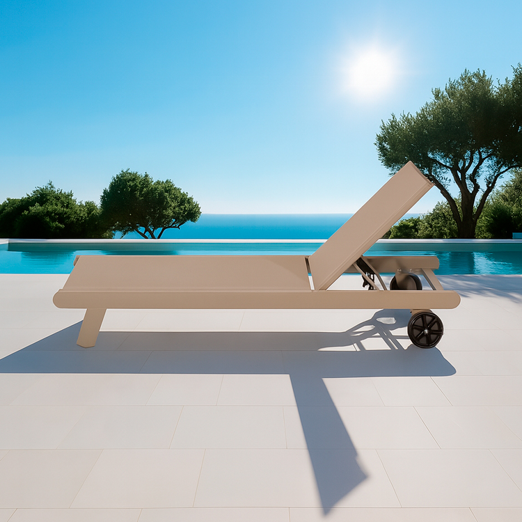 Modern Minimalist Durable Aluminum Poolside Lounge Chair Adjustable Outdoor Sun Lounger with Wheels