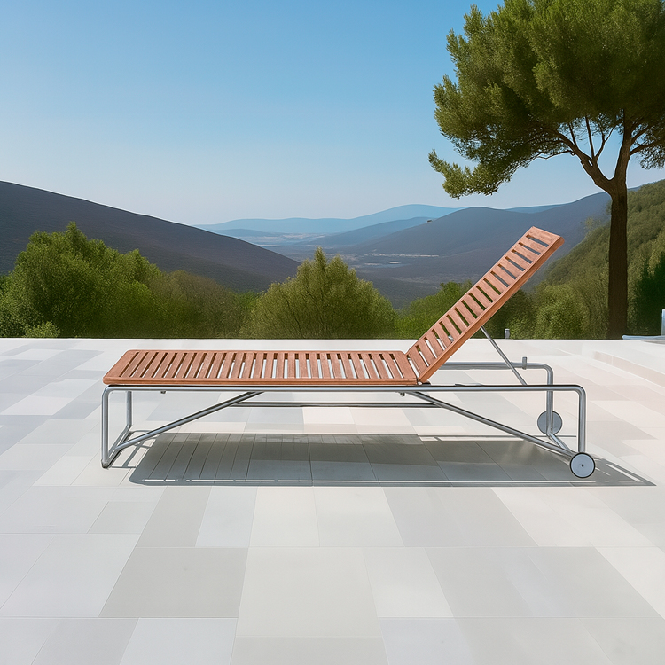 Durable Contemporary Poolside Lounge Adjustable Outdoor Stainless Steel Sun Lounger with Wheels