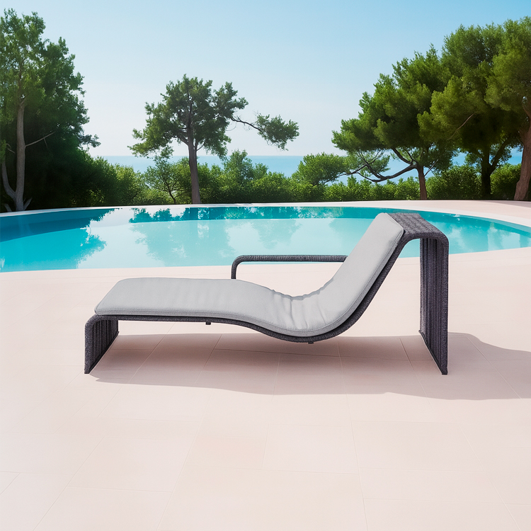 UV-Resistant Contemporary Curved Frame Outdoor Aluminum Rope Weave Sun Lounger with Plush Cushions