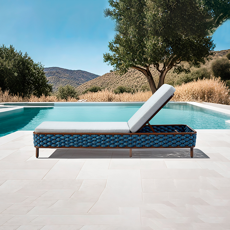 Weather-Resistant Adjustable Backrest Coastal-Style Outdoor Sun Lounge Chair with Waterproof Cushions