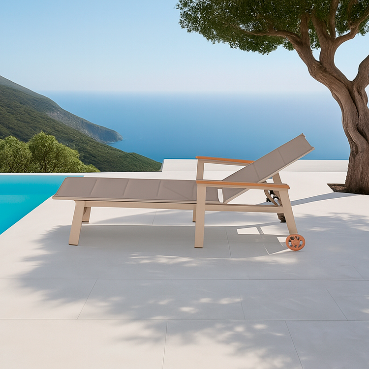 Lightweight and Durable Luxury Aluminum Adjustable Backrest Outdoor Poolside Chaise Lounge Chair with Wheels