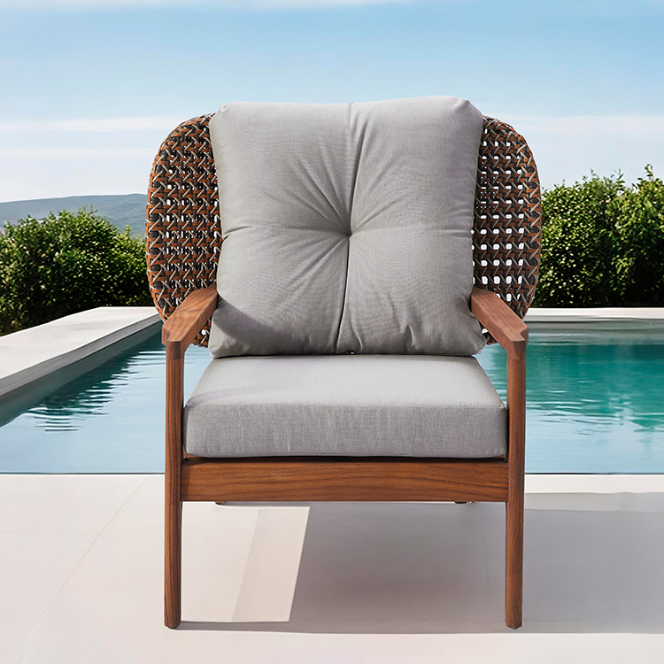 All-Weather Balcony Lounge Handwoven Rattan Wide Seat Woven Backrest Patio Chair