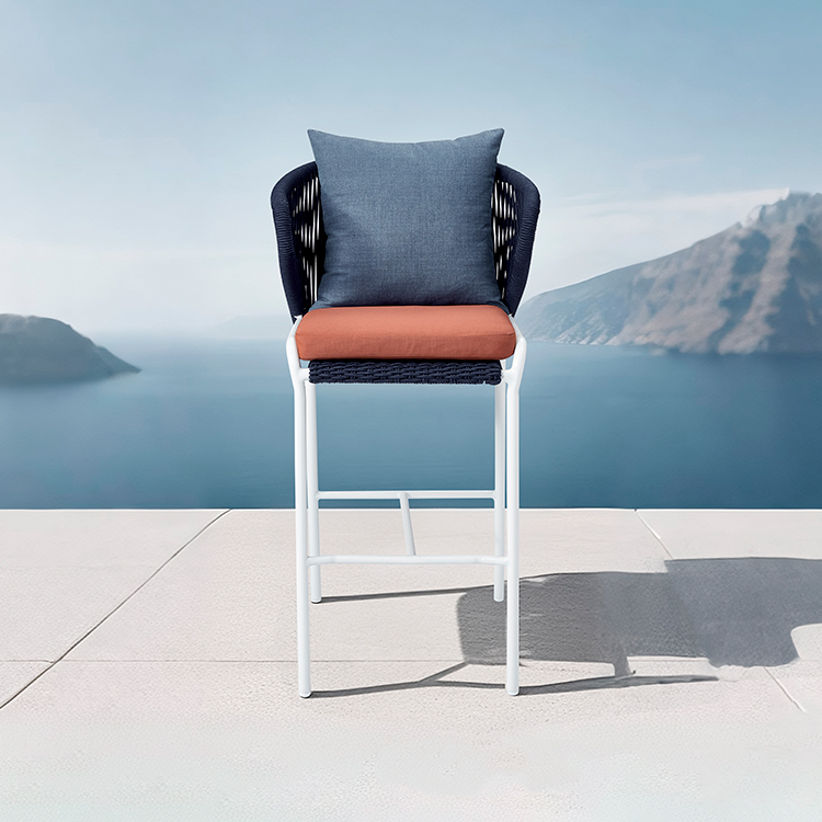 Comfortable Space-Saving Garden Lounge Stool Furniture Handwoven Rope Outdoor Bar Chair