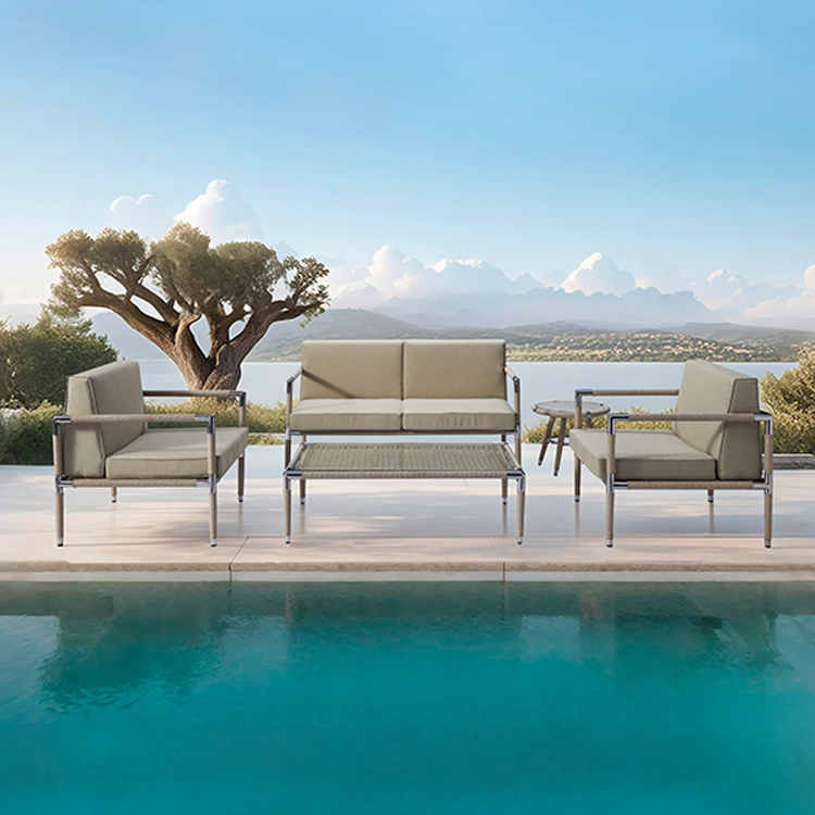 Modern Durable All-Weather Stainless Steel Patio Conversation Woven Rope Outdoor Couch Set with Coffee Table