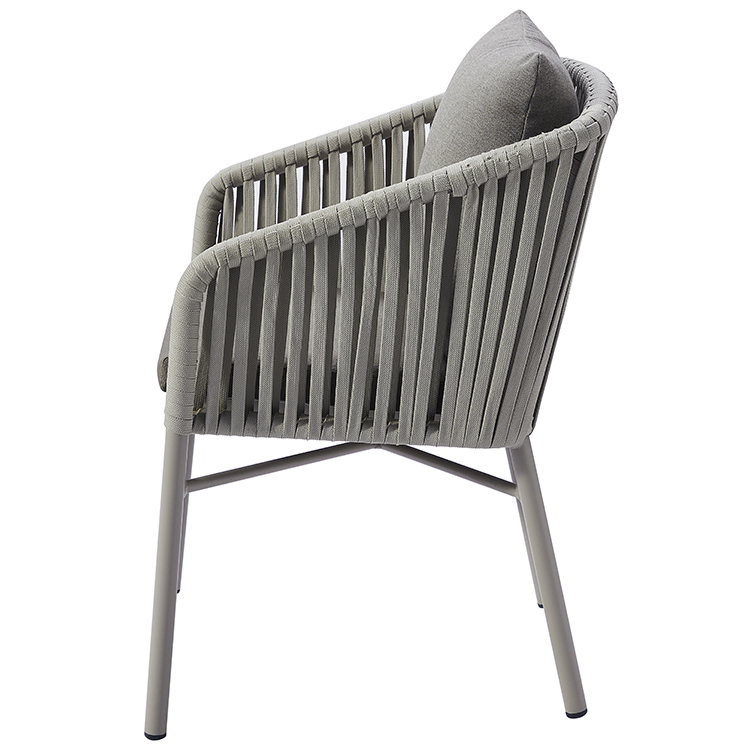 Handwoven Gray Rope Patio Armchair – Minimalist Weather-Resistant Aluminum Outdoor Garden Chair