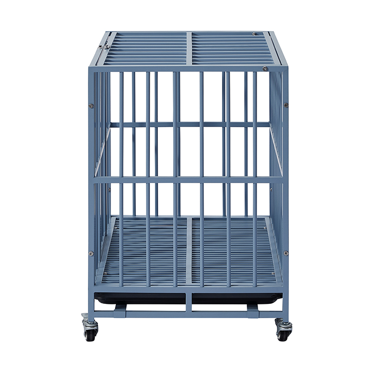 Blue Industrial-Style Durable Metal Outdoor Patio Dog Crate Cage with Lock and Wheels