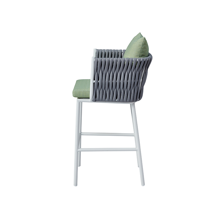 Hotel & Restaurant Weather-Resistant Aluminum Frame Outdoor Rope Bar Chair with Cushion