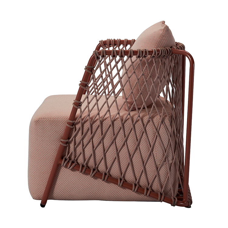 Contemporary Patio Seating Furniture Outdoor Woven Rope Armchair with Comfortable Soft Cushion for Garden Relaxation
