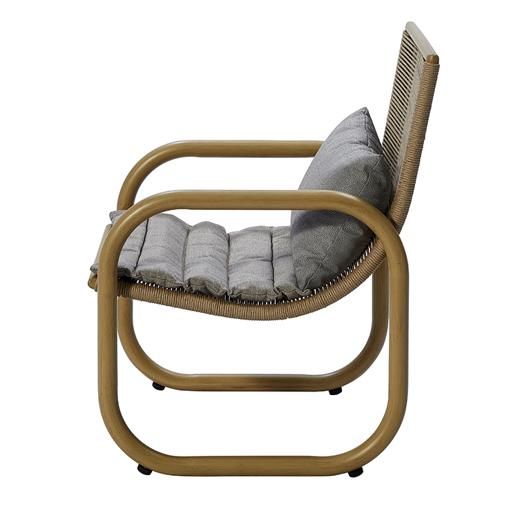 Weatherproof Aluminum Frame Woven Rope Backrest Balcony Armchair with Ottoman