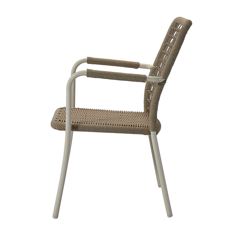 Stackable All-Weather Waterproof Aluminum Outdoor Backyard Woven Rope Dining Armchair