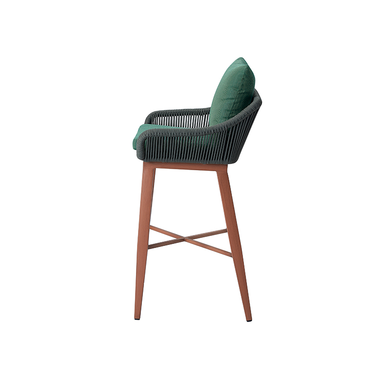 Modern Weather Resistant Aluminum Green Cushion Breathable Rope Back Outdoor Bar Chair