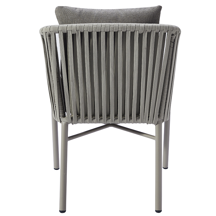 Handwoven Gray Rope Patio Armchair – Minimalist Weather-Resistant Aluminum Outdoor Garden Chair