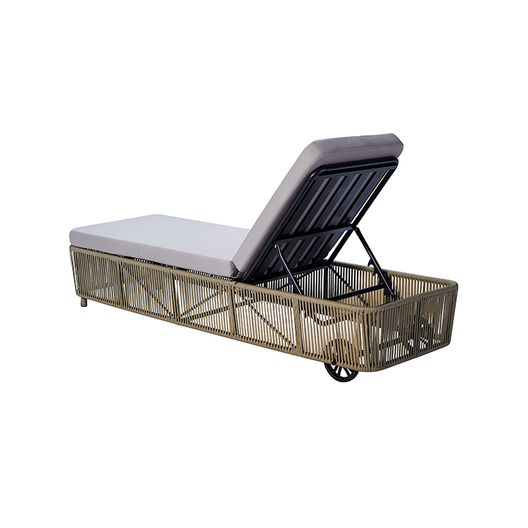 Adjustable Modern Premium Cushioned Outdoor Chaise Lounge Rattan Woven Sun Lounging Chair