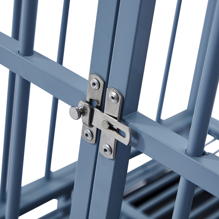 Blue Industrial-Style Durable Metal Outdoor Patio Dog Crate Cage with Lock and Wheels