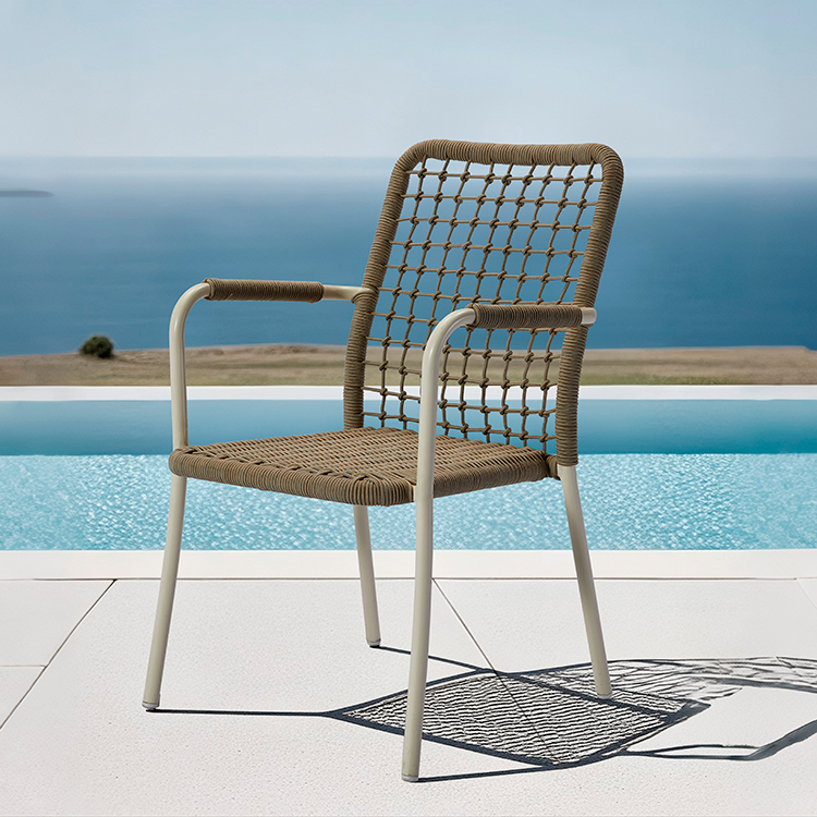 Stackable All-Weather Waterproof Aluminum Outdoor Backyard Woven Rope Dining Armchair