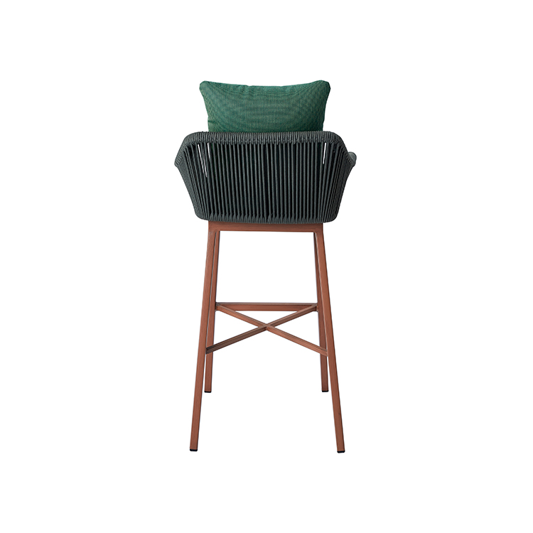 Modern Weather Resistant Aluminum Green Cushion Breathable Rope Back Outdoor Bar Chair