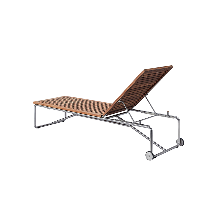 Durable Contemporary Poolside Lounge Adjustable Outdoor Stainless Steel Sun Lounger with Wheels