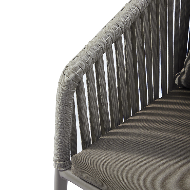 Handwoven Gray Rope Patio Armchair – Minimalist Weather-Resistant Aluminum Outdoor Garden Chair