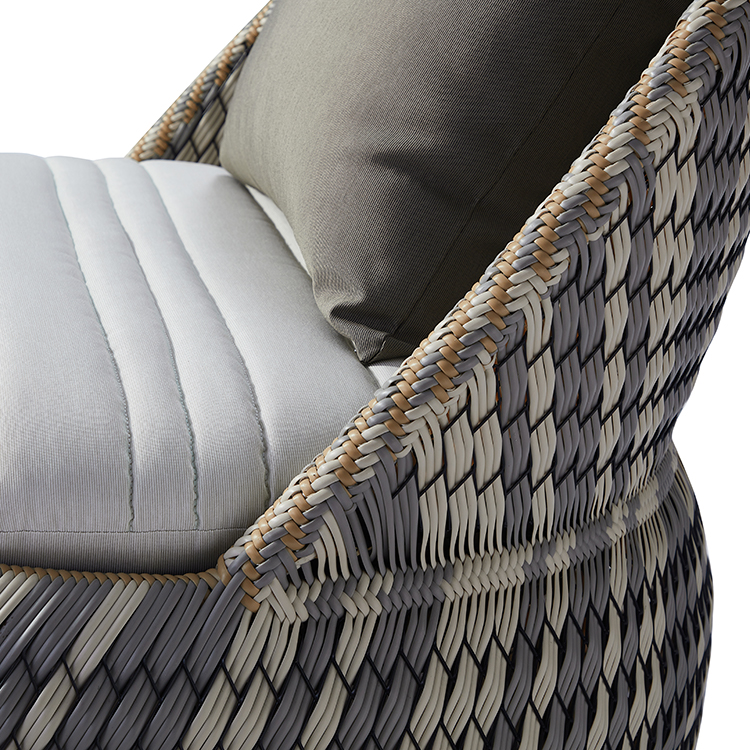 Handwoven All-Weather Round Rattan Chaise Contemporary Outdoor Lounge Chair with Cushioned Backrest