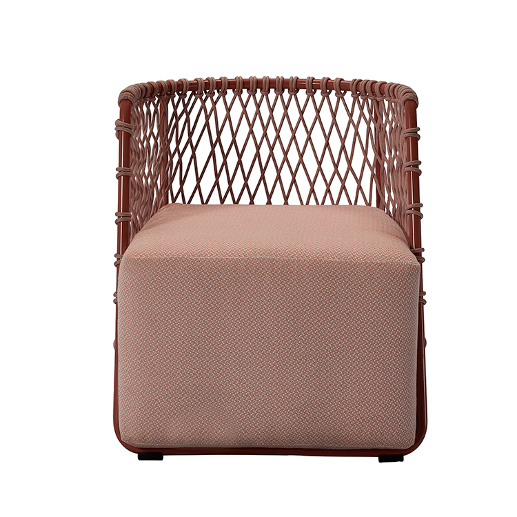 Contemporary Patio Seating Furniture Outdoor Woven Rope Armchair with Comfortable Soft Cushion for Garden Relaxation