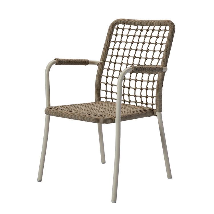 Stackable All-Weather Waterproof Aluminum Outdoor Backyard Woven Rope Dining Armchair