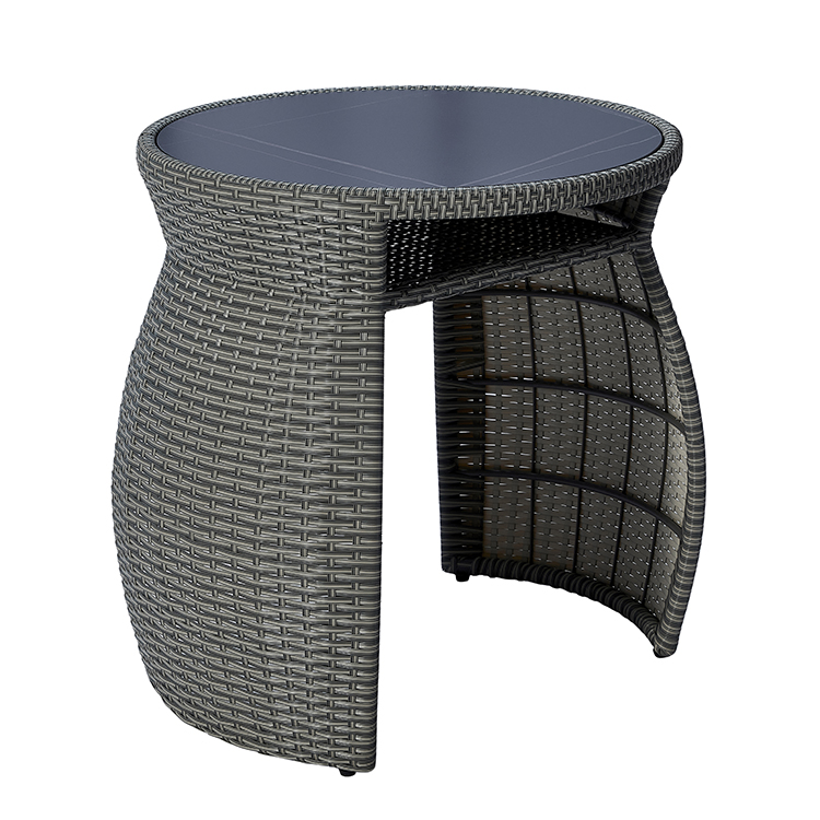 Compact Two-Seat Rattan Round Table and chairs Patio Conversation Set with Waterproof PE Wicker