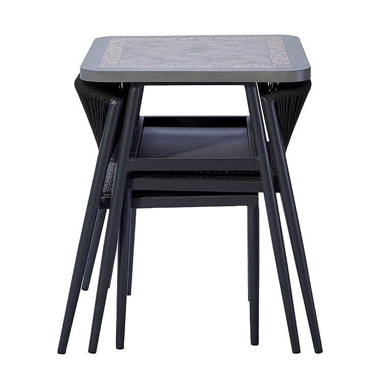 Minimalist 2-Seater Outdoor Garden Furniture Table Chair Set with Rust-Resistant Aluminum and Rope-Woven Backrests