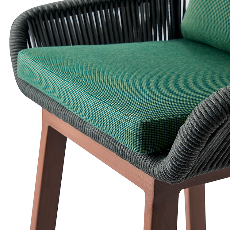 Modern Weather Resistant Aluminum Green Cushion Breathable Rope Back Outdoor Bar Chair