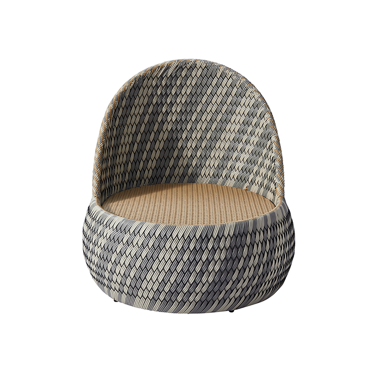 Handwoven All-Weather Round Rattan Chaise Contemporary Outdoor Lounge Chair with Cushioned Backrest