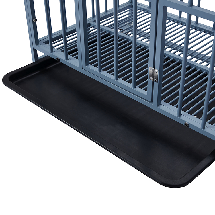 Blue Industrial-Style Durable Metal Outdoor Patio Dog Crate Cage with Lock and Wheels