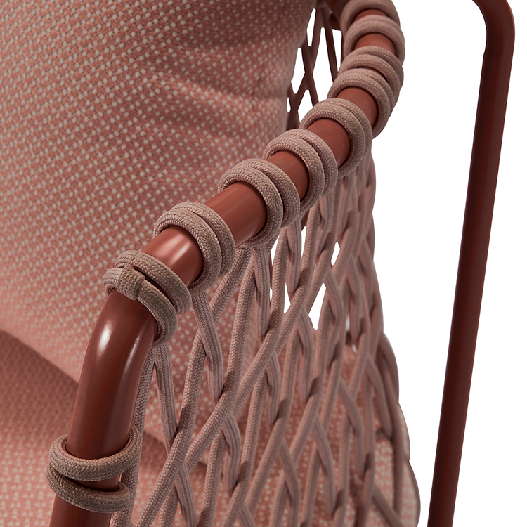 Contemporary Patio Seating Furniture Outdoor Woven Rope Armchair with Comfortable Soft Cushion for Garden Relaxation
