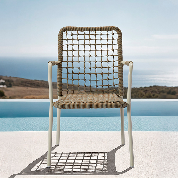 Stackable All-Weather Waterproof Aluminum Outdoor Backyard Woven Rope Dining Armchair