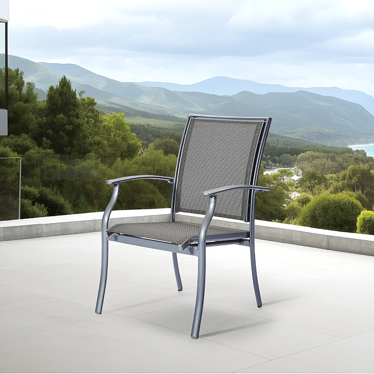 Light Luxury Outdoor Patio Chair Furniture Hotel Balcony Aluminum Frame Breathable Mesh Dining Armchair