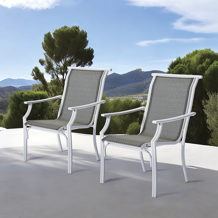 Lightweight Restaurant Balcony Armchair Rustproof Aluminum Stackable Design Outdoor Cafe Breathable Mesh Seat Chairs
