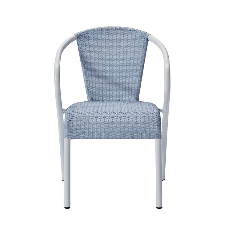 Nordic Style Cafe Woven Seating Comfortable Backrest Armchair Waterproof Aluminum Outdoor Bistro Blue Rattan Dining Chair