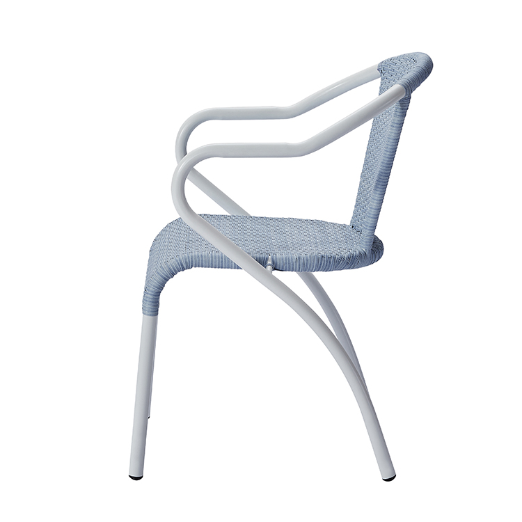 Nordic Style Cafe Woven Seating Comfortable Backrest Armchair Waterproof Aluminum Outdoor Bistro Blue Rattan Dining Chair