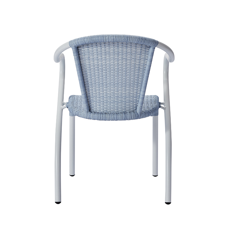 Nordic Style Cafe Woven Seating Comfortable Backrest Armchair Waterproof Aluminum Outdoor Bistro Blue Rattan Dining Chair