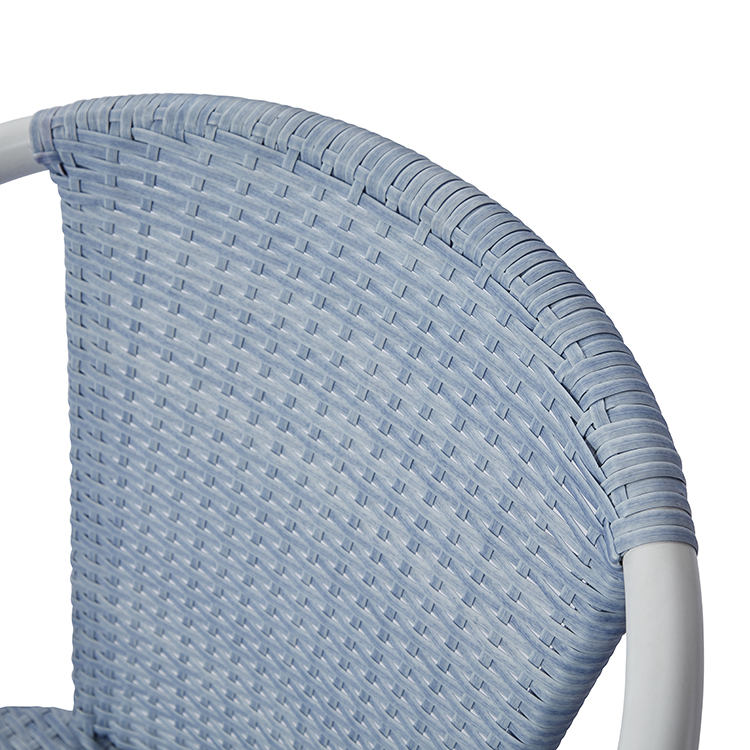 Nordic Style Cafe Woven Seating Comfortable Backrest Armchair Waterproof Aluminum Outdoor Bistro Blue Rattan Dining Chair