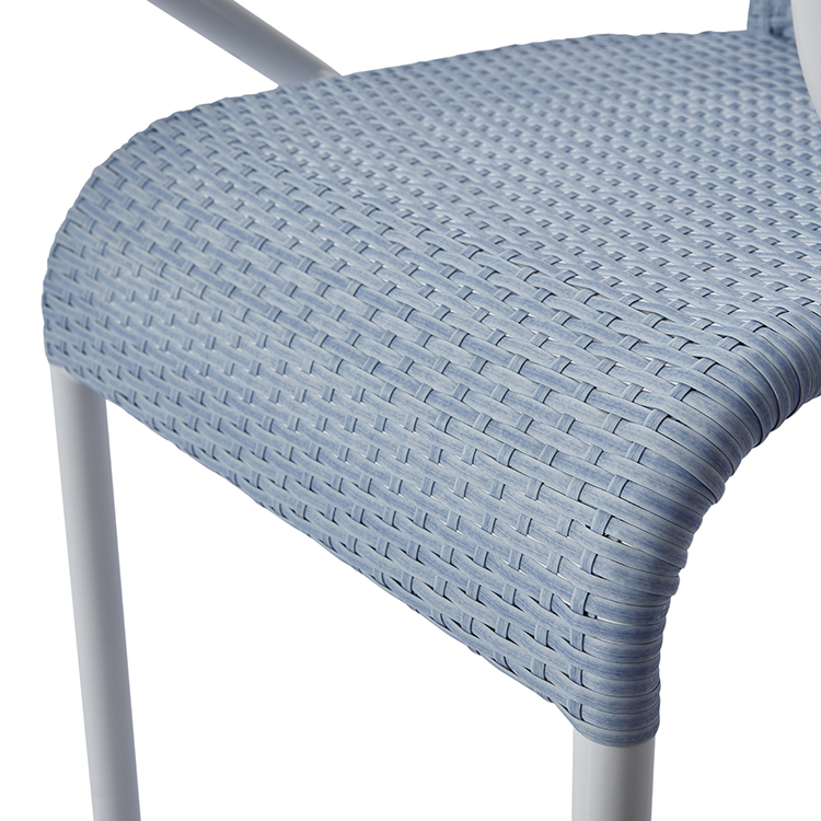 Nordic Style Cafe Woven Seating Comfortable Backrest Armchair Waterproof Aluminum Outdoor Bistro Blue Rattan Dining Chair