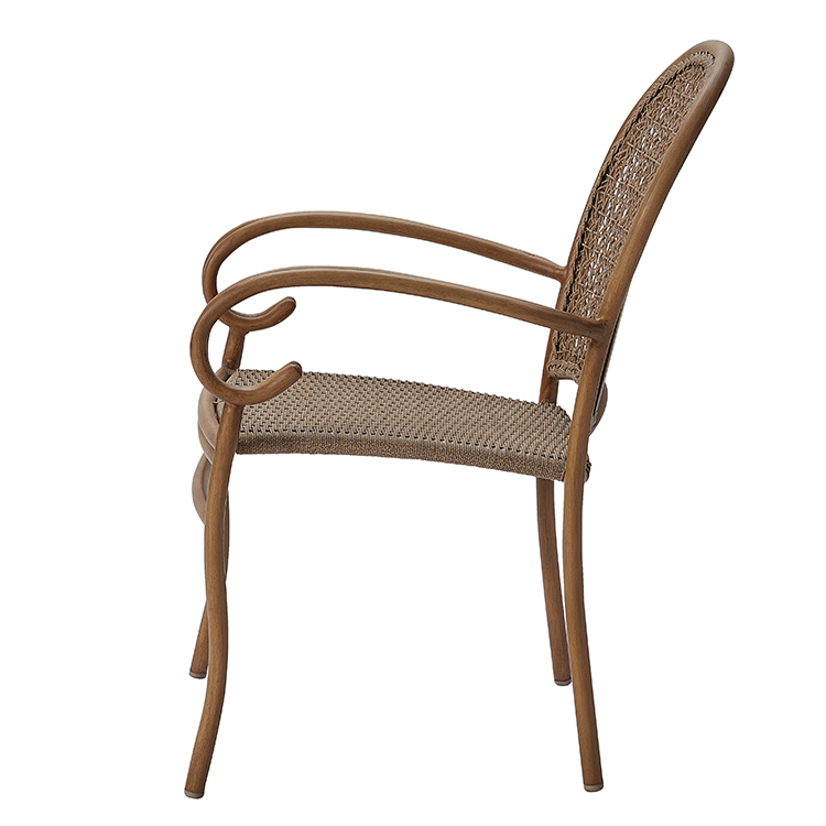 Retro Leisure Outdoor Patio Aluminum Rattan Armchair Furniture Vintage French Garden Café Wicker Stackable Dining Chair