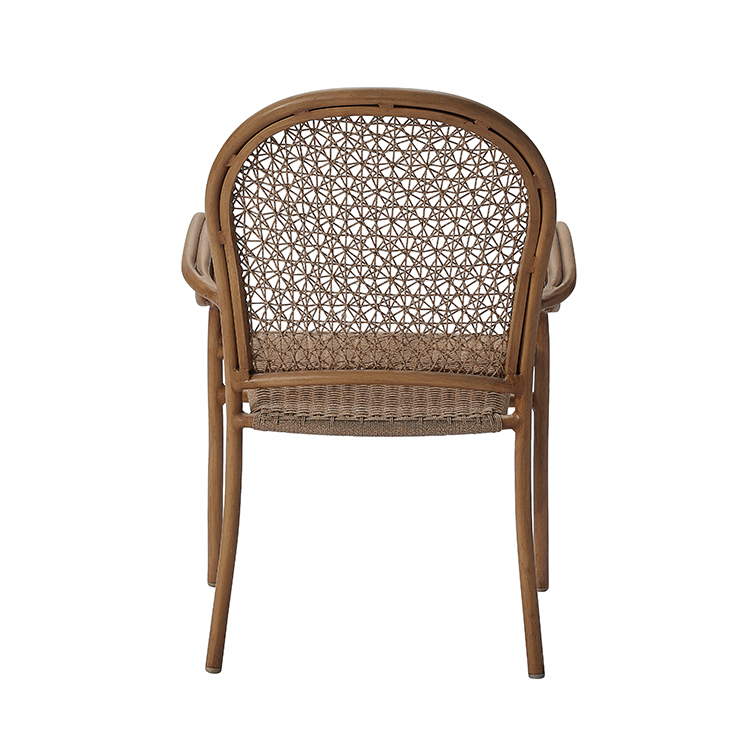 Retro Leisure Outdoor Patio Aluminum Rattan Armchair Furniture Vintage French Garden Café Wicker Stackable Dining Chair