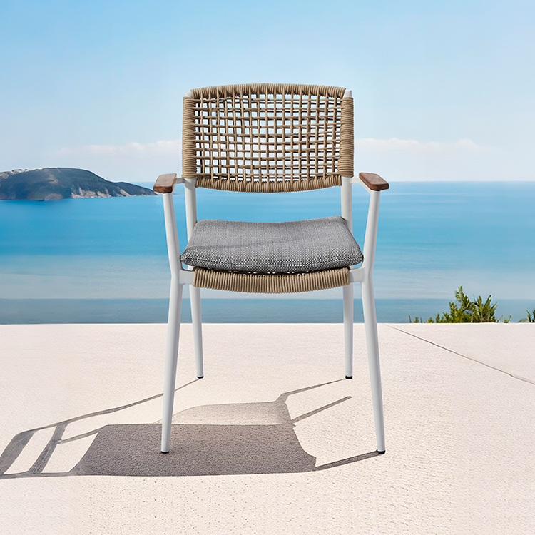 Stylish Waterproof Aluminium Patio Garden Armchair Furniture Modern outdoor Boho Weave Rope Dining Chair