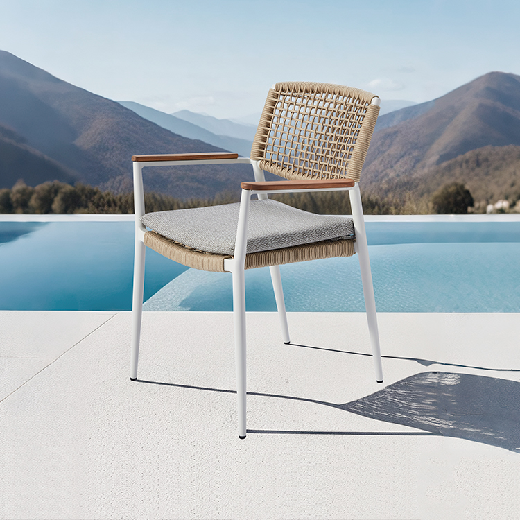Stylish Waterproof Aluminium Patio Garden Armchair Furniture Modern outdoor Boho Weave Rope Dining Chair