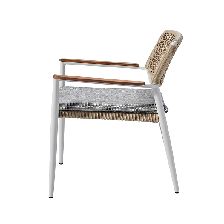 Stylish Waterproof Aluminium Patio Garden Armchair Furniture Modern outdoor Boho Weave Rope Dining Chair