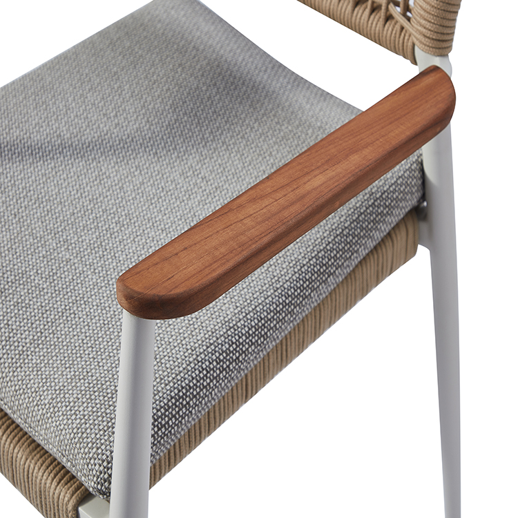 Stylish Waterproof Aluminium Patio Garden Armchair Furniture Modern outdoor Boho Weave Rope Dining Chair