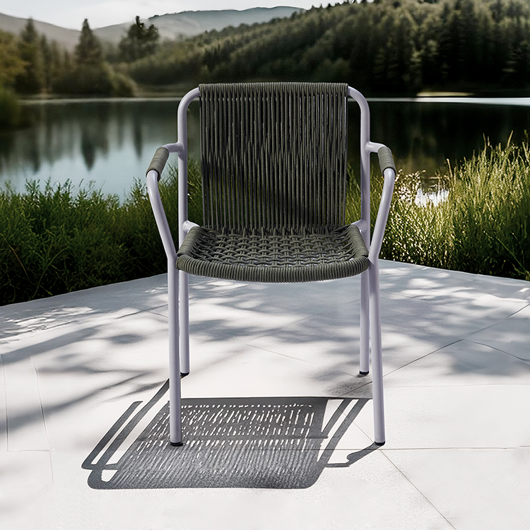Lightweight Stackable Patio Aluminum Armchair Furniture Outdoor Designer Handwoven Rope Garden Dining Chair