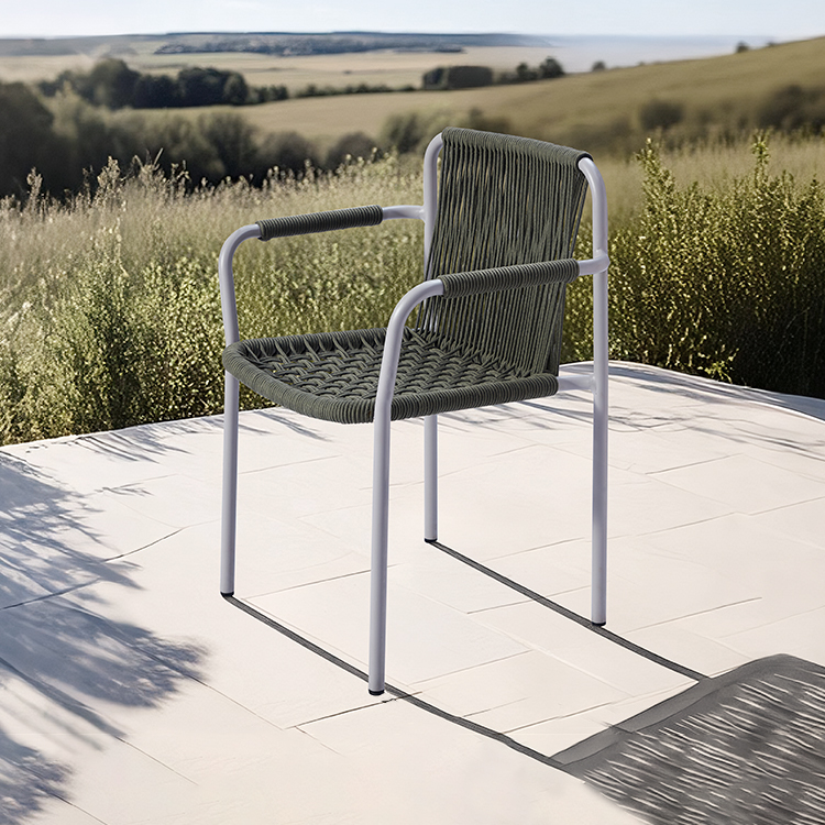 Lightweight Stackable Patio Aluminum Armchair Furniture Outdoor Designer Handwoven Rope Garden Dining Chair