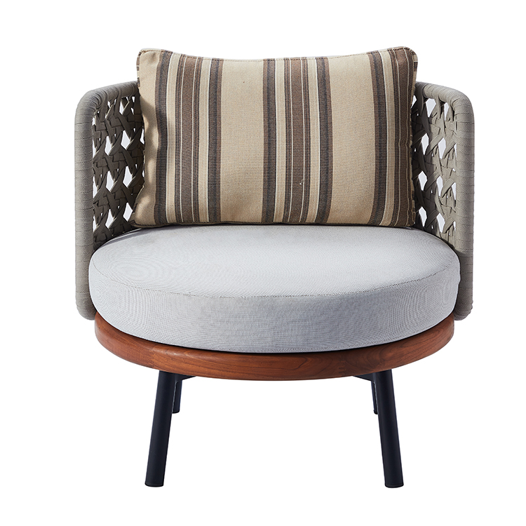 Modern Ergonomic Rope-Wrapped Outdoor Leisure Chair with Curved Back and Cushion